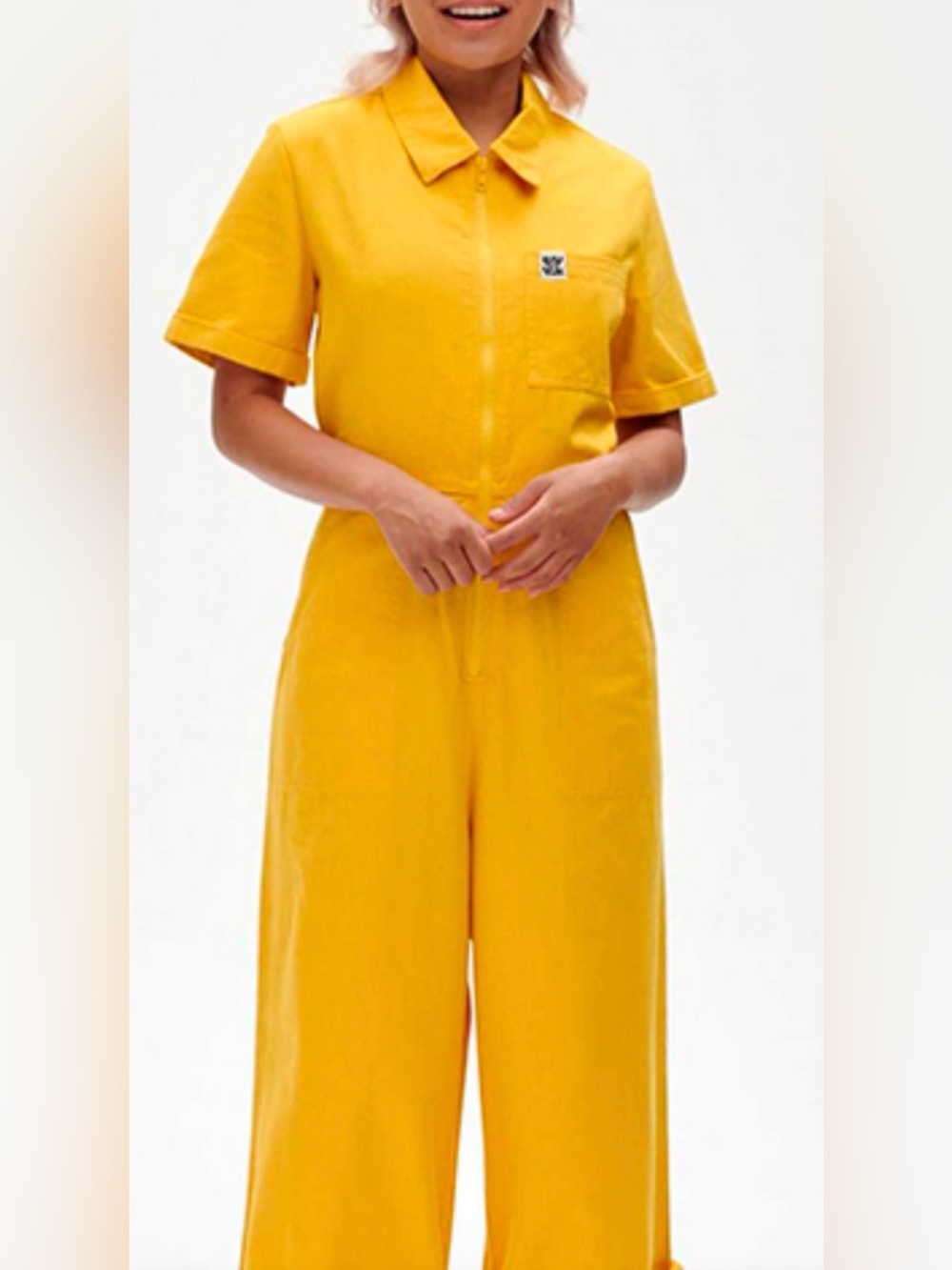 Lucy & Yak Ragan Yellow Organic Cotton Short Sleeve Jumpsuit with Pockets